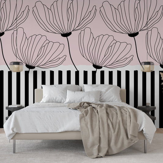 Modern Floral Stripe Wallpaper